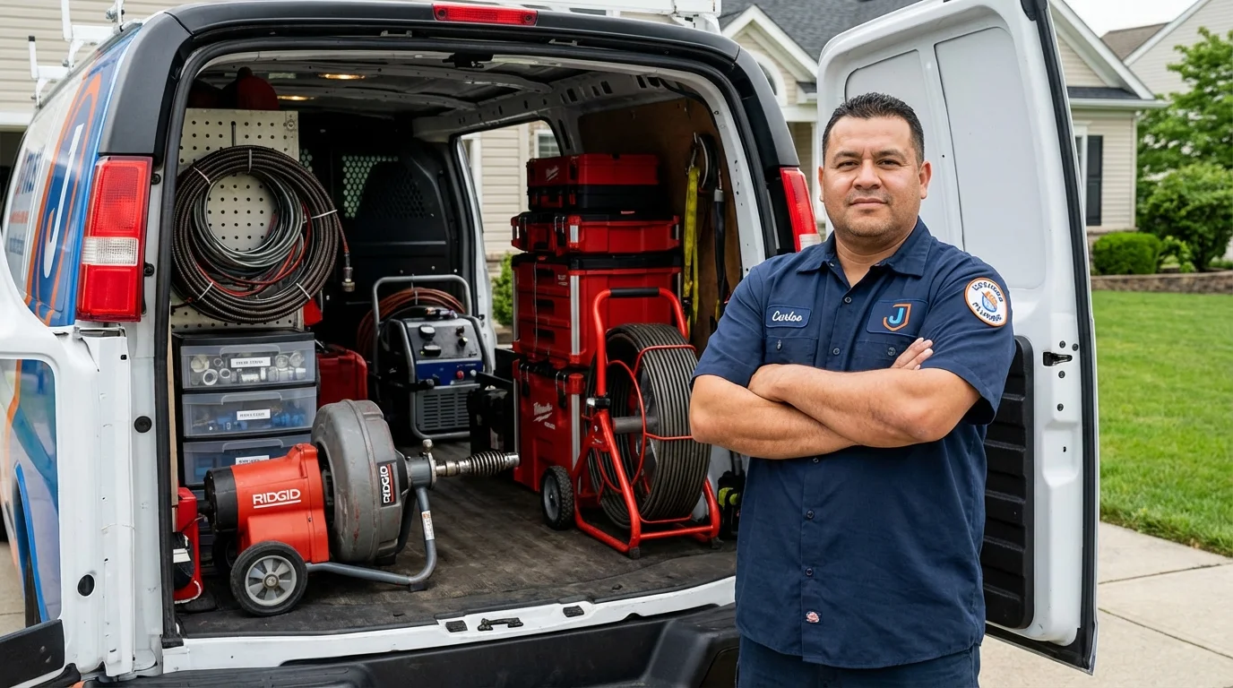 Professional drain cleaning equipment and Johns Plumbing LLC plumber in Kaplan