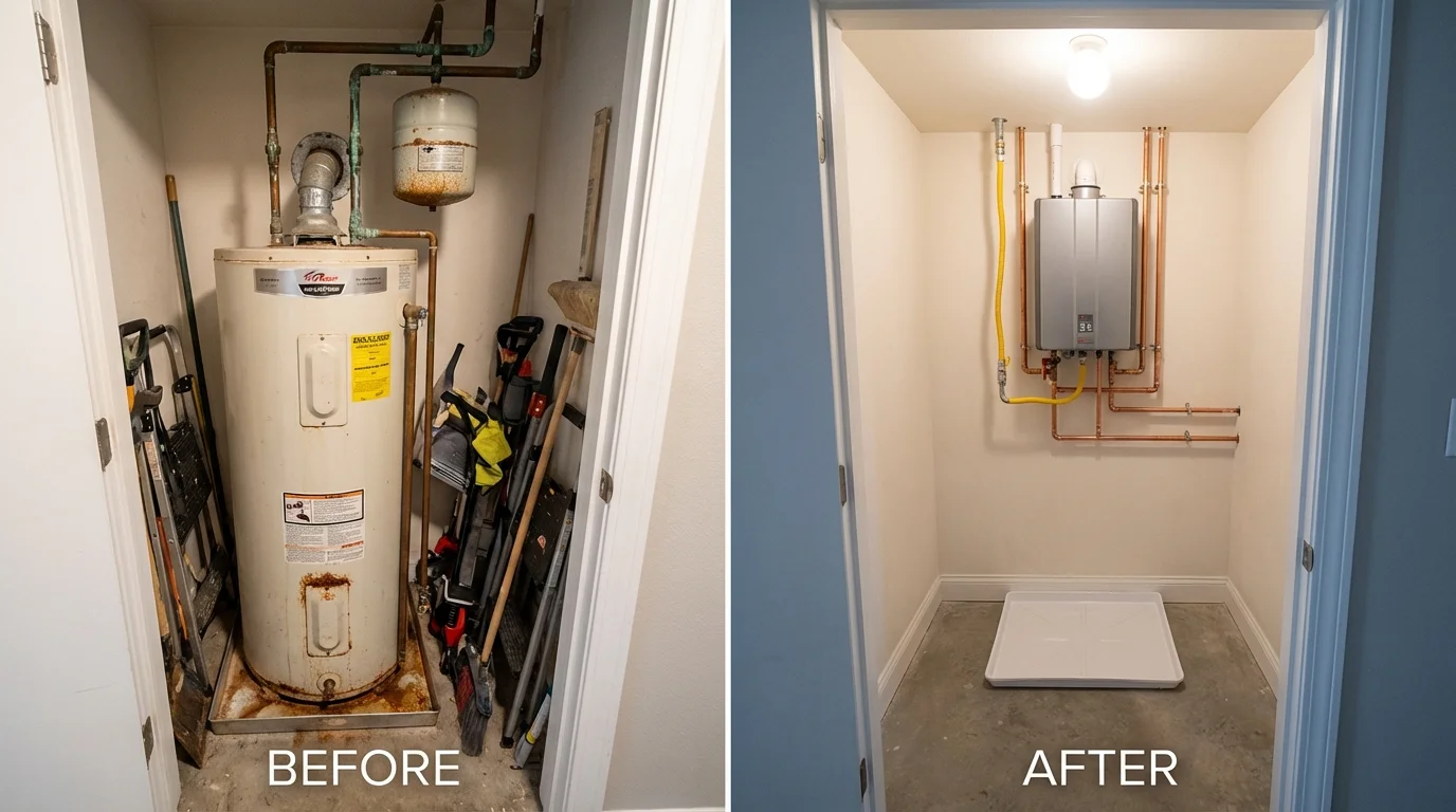 Tank water heater versus wall-mounted tankless unit comparison for Kaplan, LA homeowners