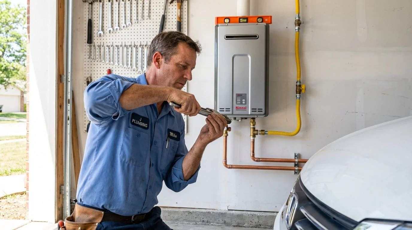 Tankless water heater installation by a Johns Plumbing LLC plumber in Kaplan